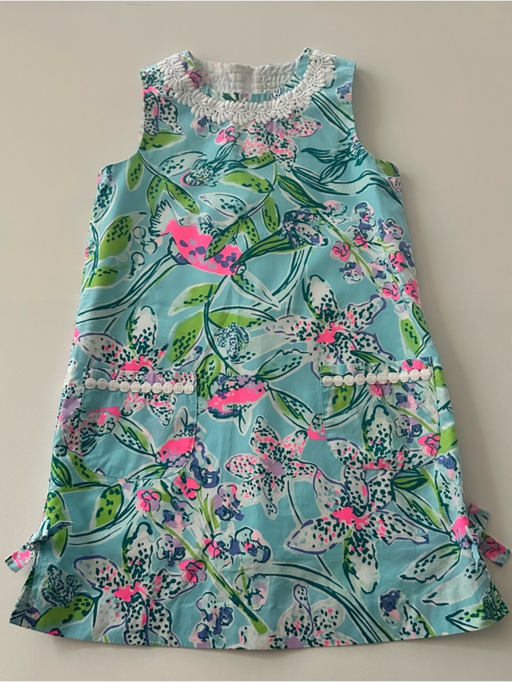 Lilly Pulitzer Girls 10 Blue Floral Dress Spring Summer Tropical Beach